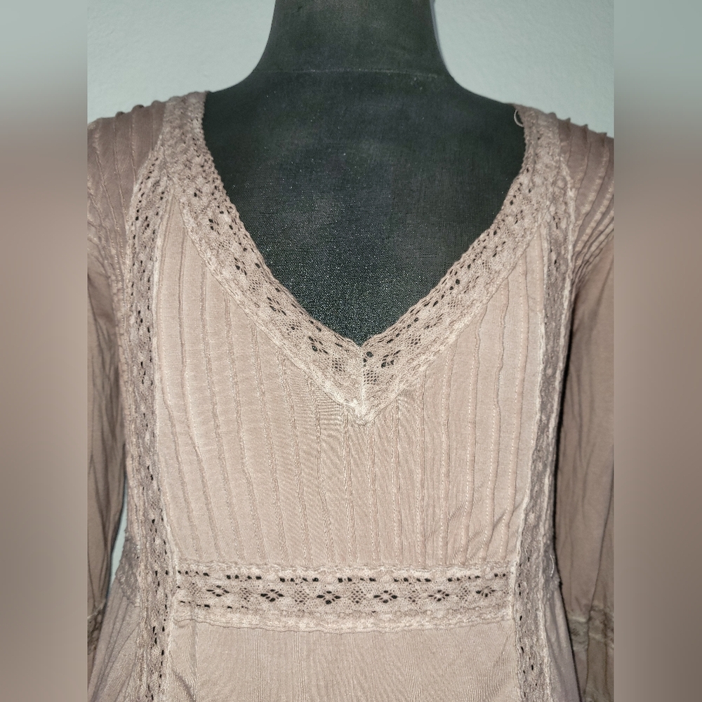 Rose Pink Light Washed Bell Long Sleeeve Boho Oversized Top Back Tie Back Small - Picture 4 of 9